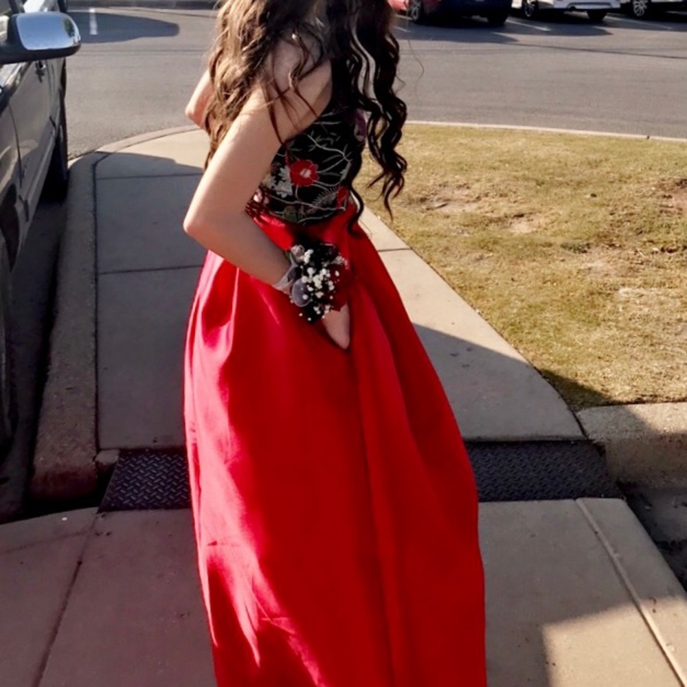 Red Embroidered Prom Dress - Picture 2 of 4